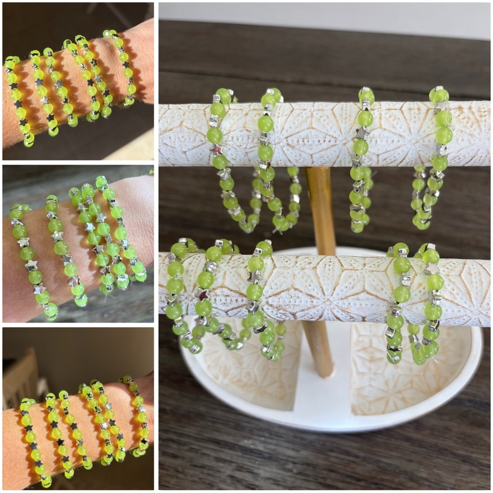 Lime Green Beaded with stars Bracelet (only 1 bracelet)
